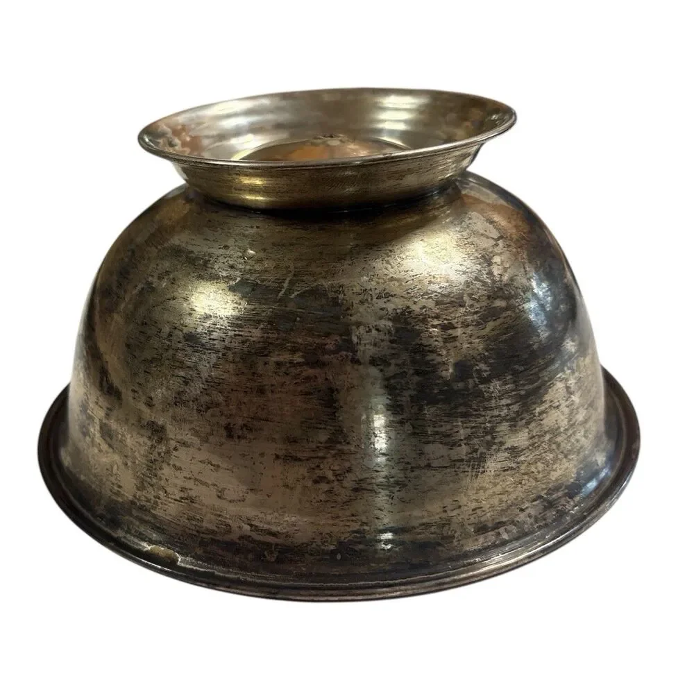 Vintage Silver Plate Footed Serving Bowl Pedestal Centerpiece 6.25” Dining Decor